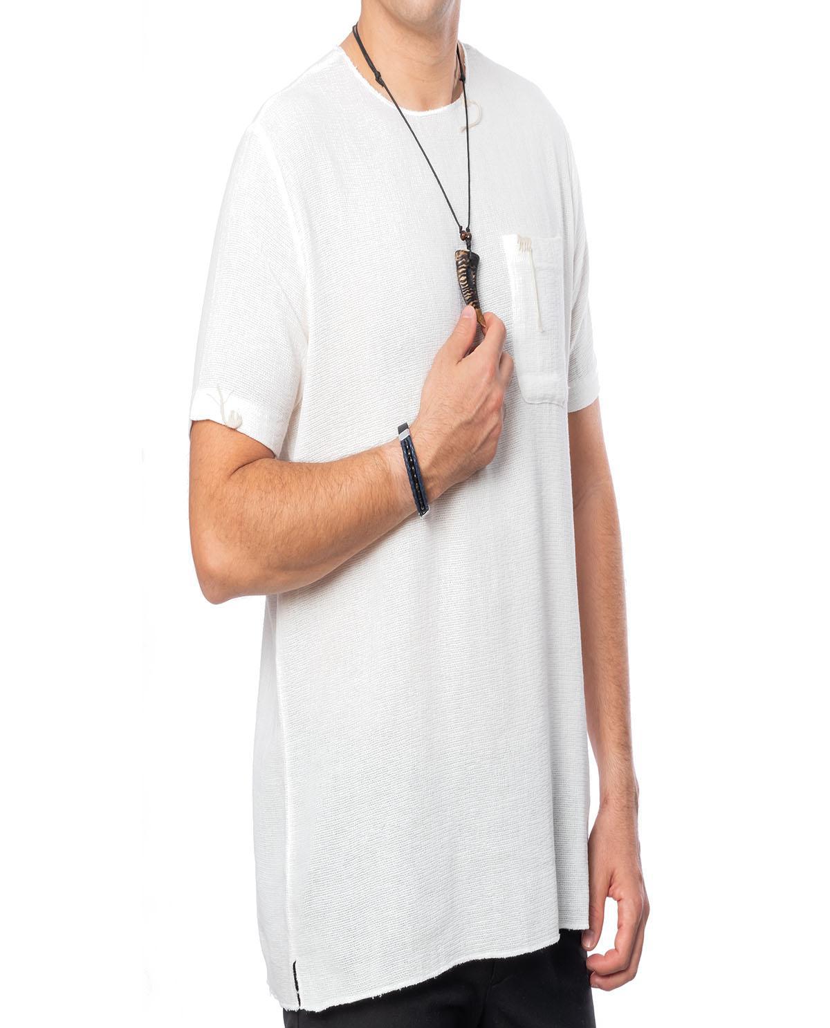T-shirt manches courtes blanc avec poche en lin