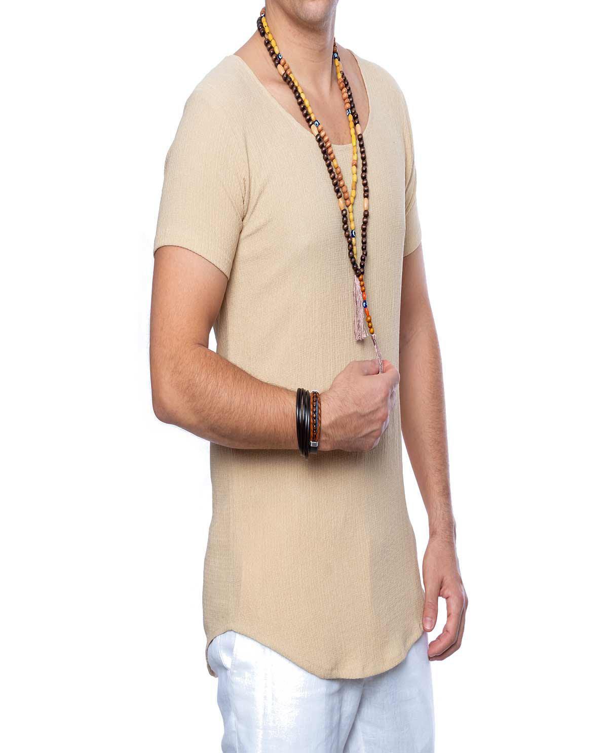 T-shirt manches courtes beige froissé en coton
