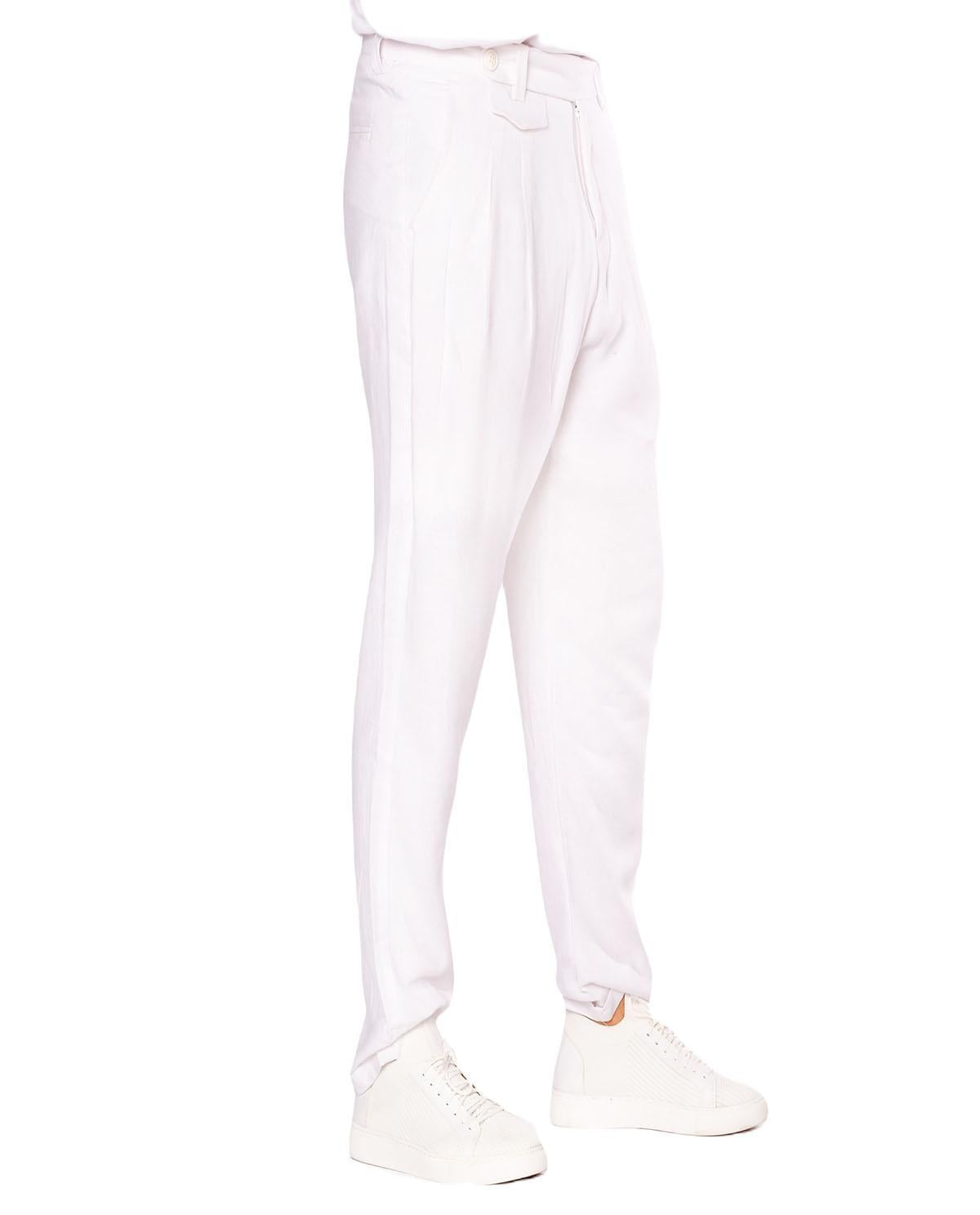 Pantalon blanc à doubles pinces en lin
