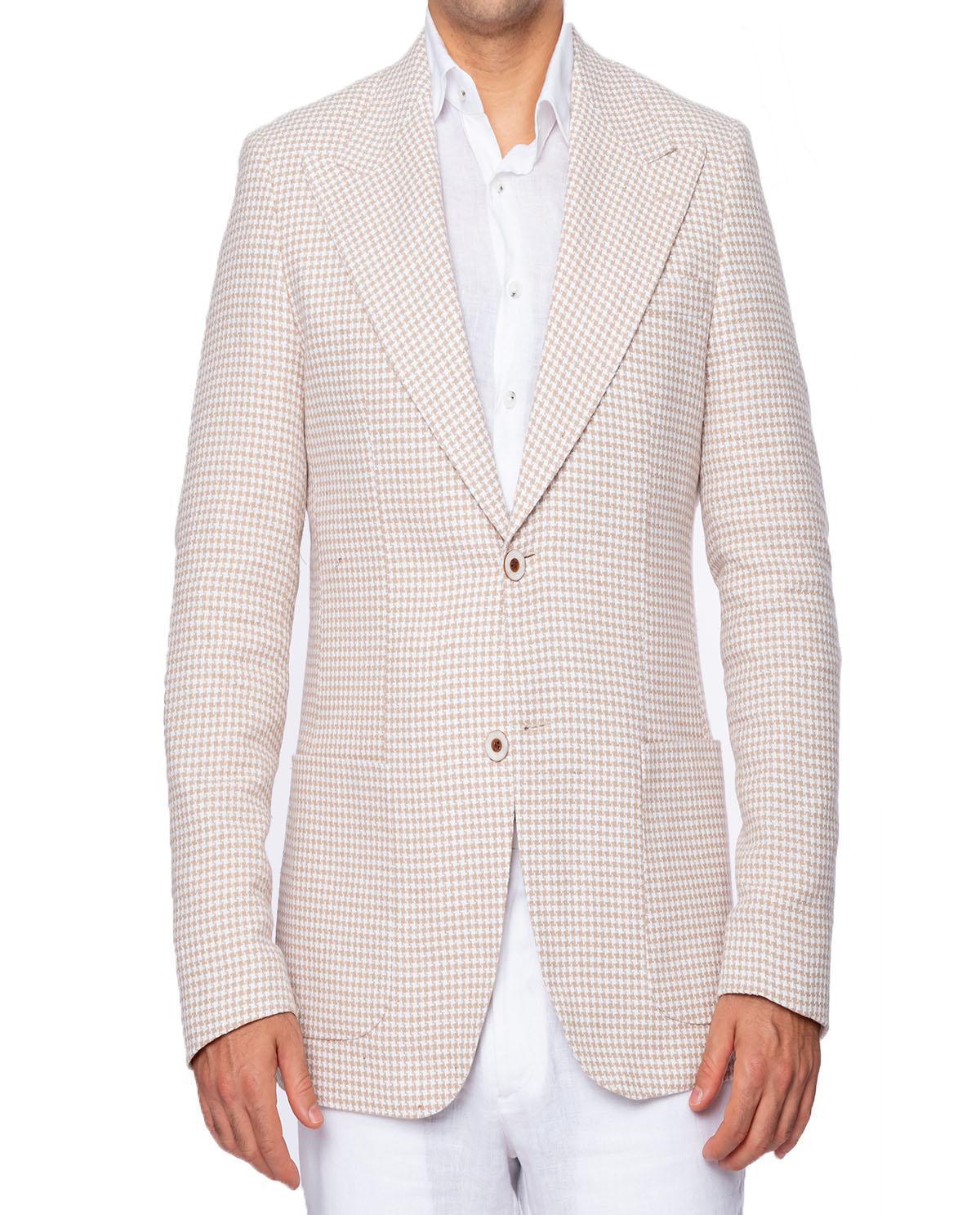 Veste pied de poule beige en lin