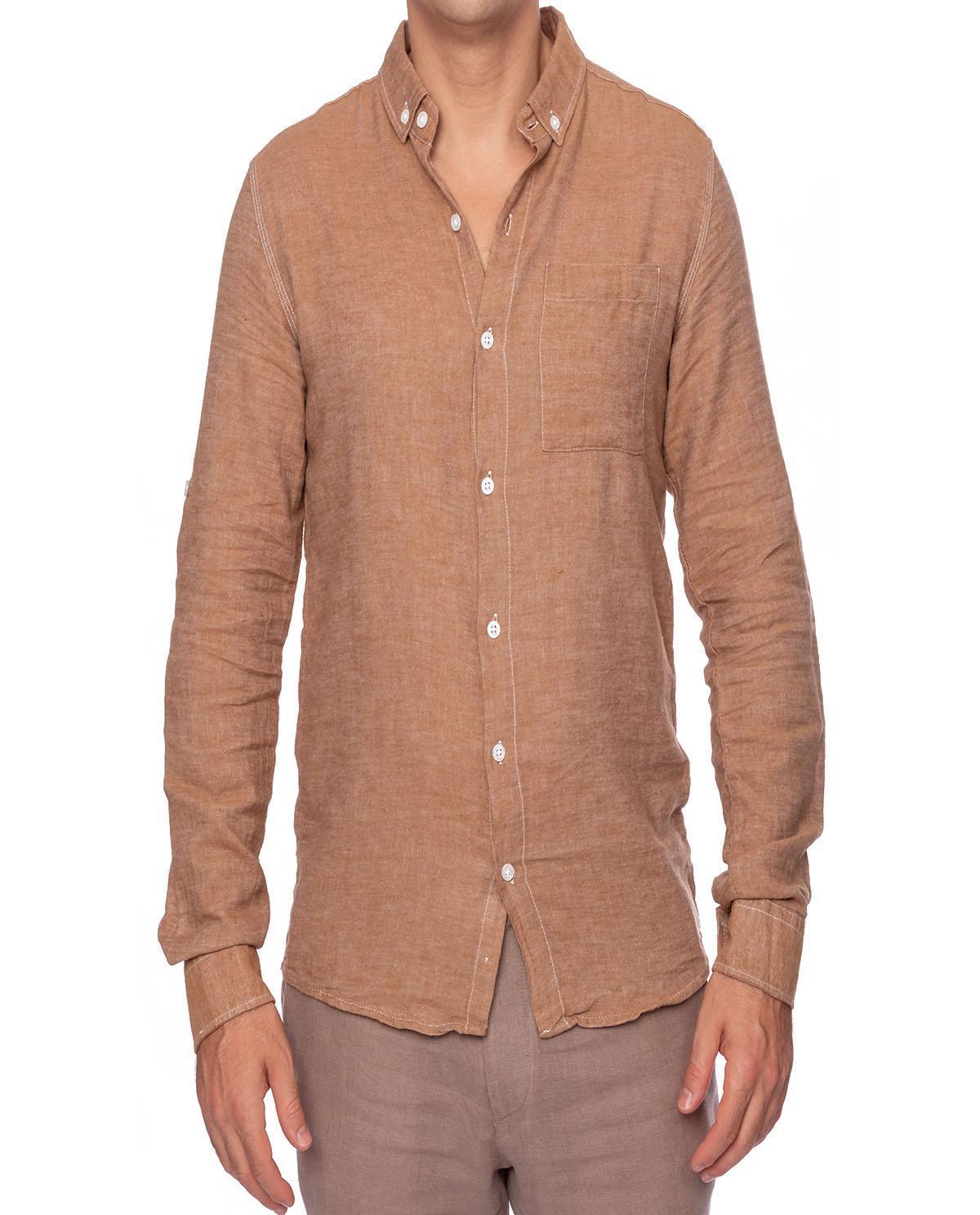 Chemise beige foncé avec poche en coton