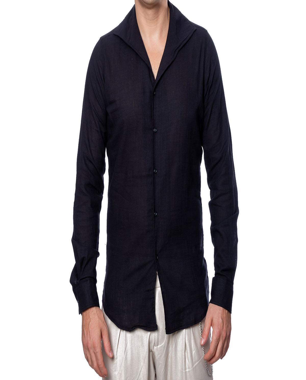 Chemise noire à col ouvert en lin