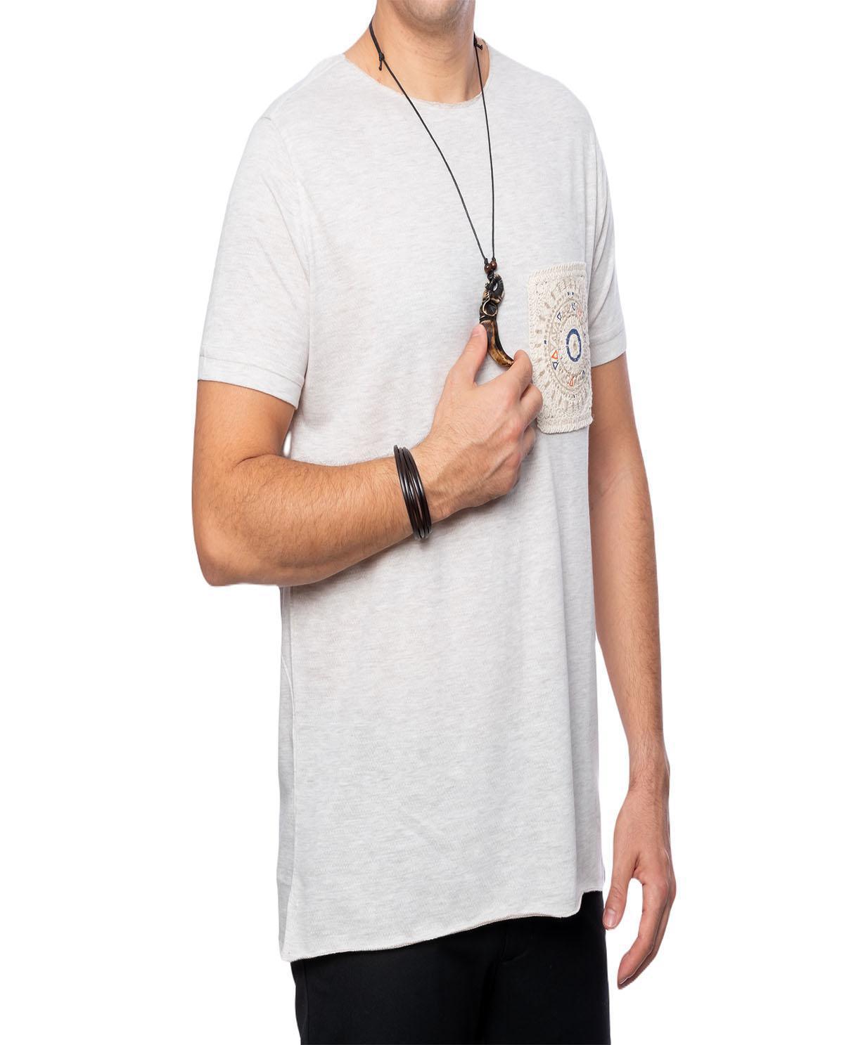 T-shirt manches courtes beige avec poche en coton