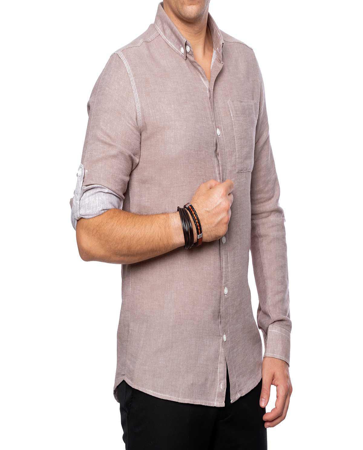 Chemise marron avec poche en coton