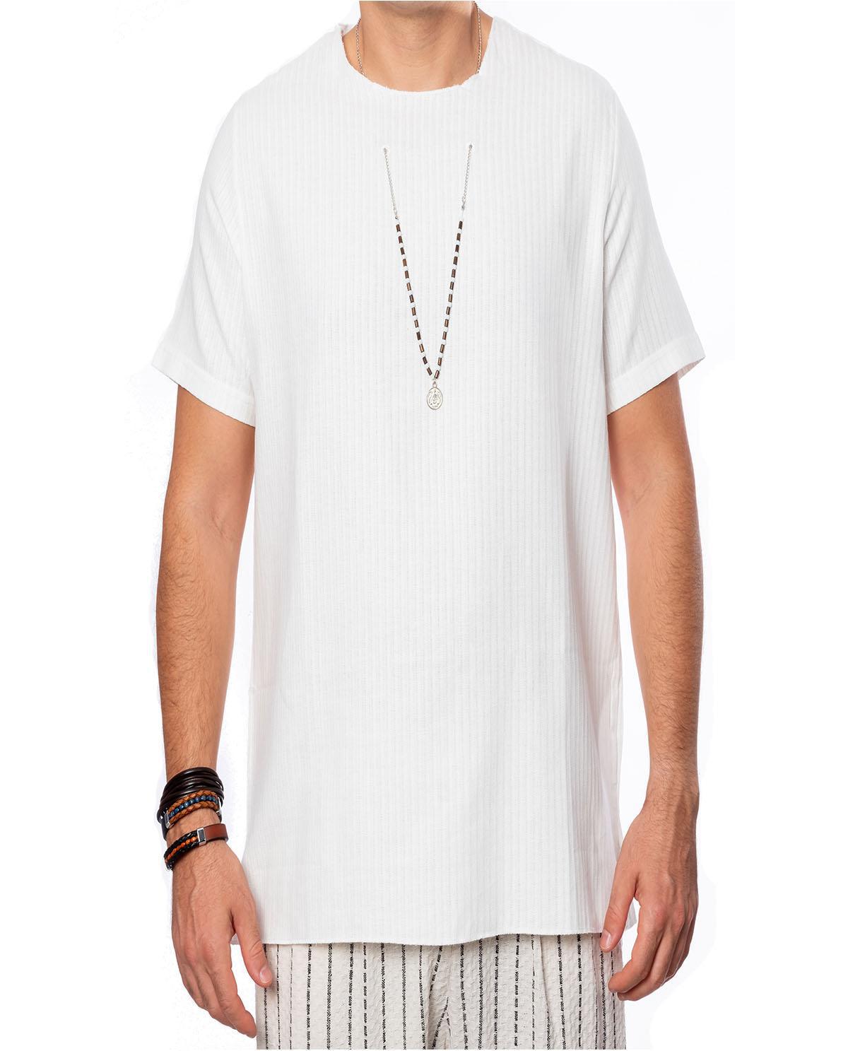 T-shirt manches courtes blanc avec accessoire en coton