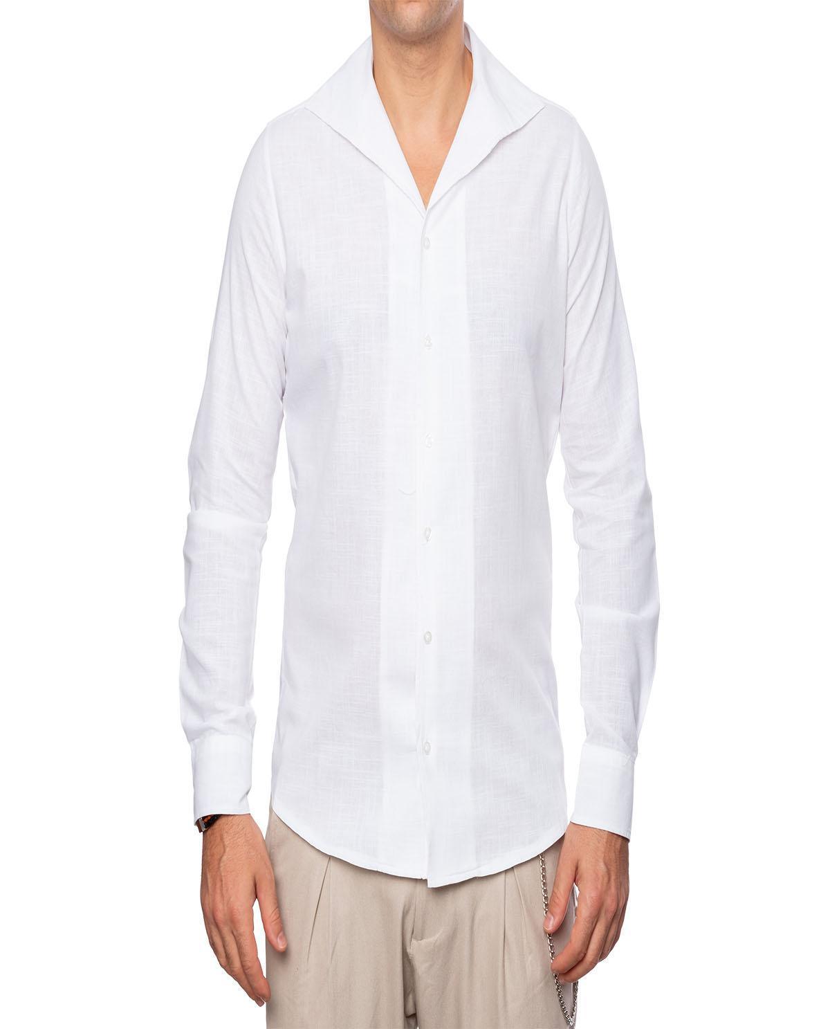 Chemise blanche à col ouvert en lin