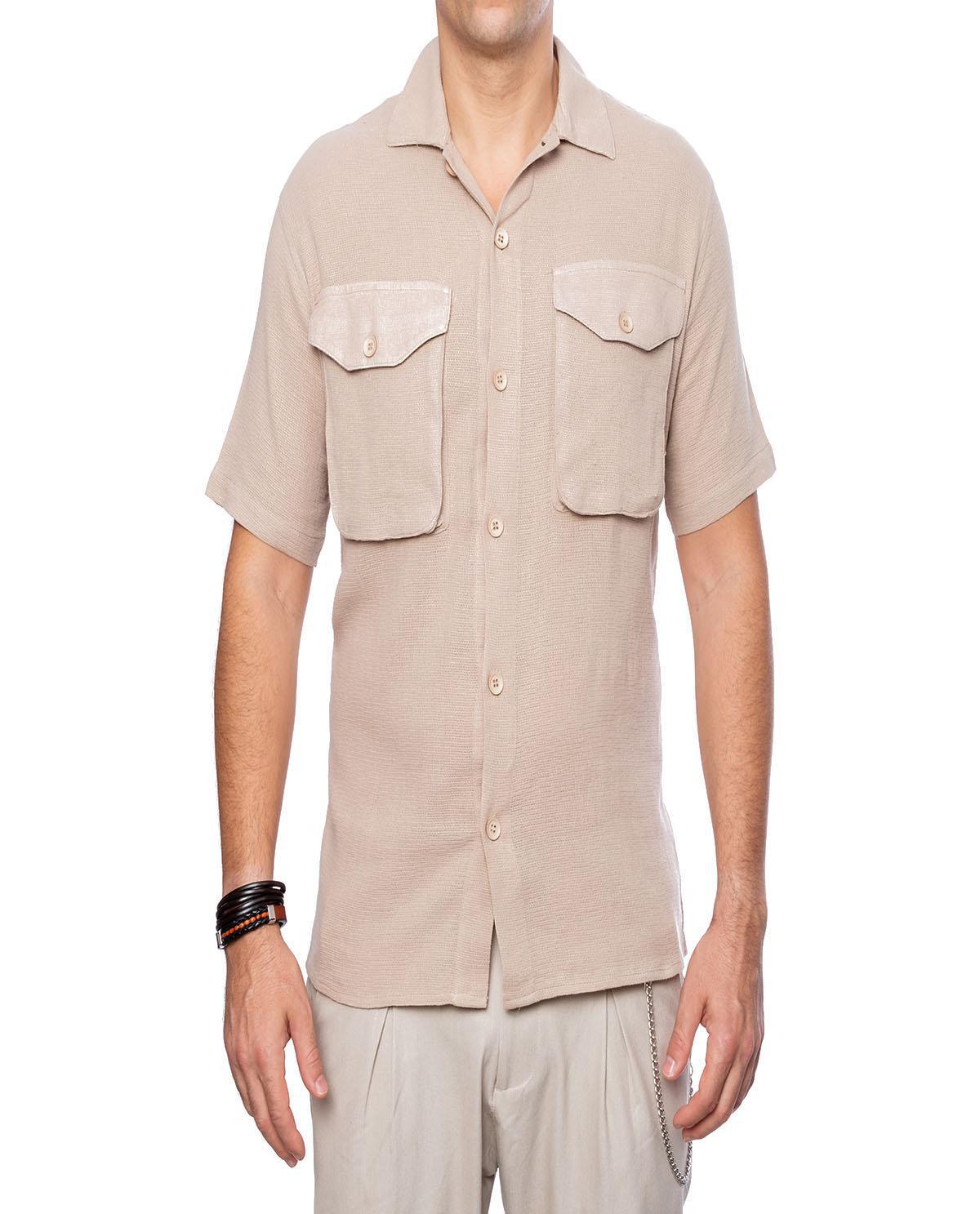 Chemise beige foncé avec 2 poches en lin