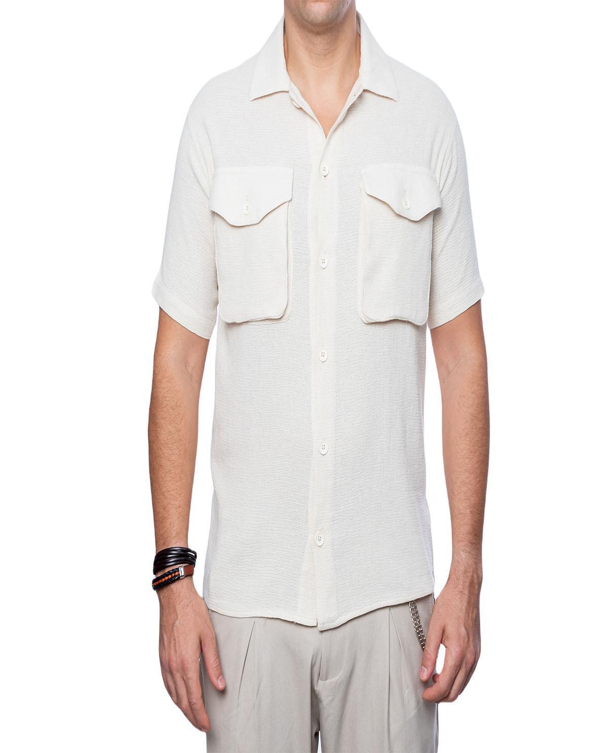 Chemise beige avec 2 poches en lin