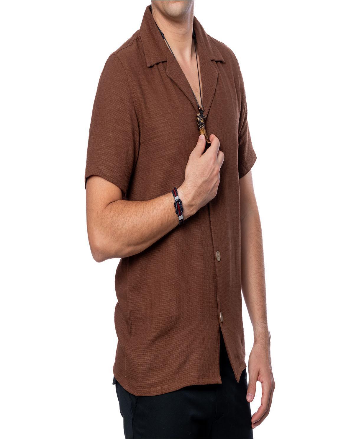 Chemise marron avec revers en lin