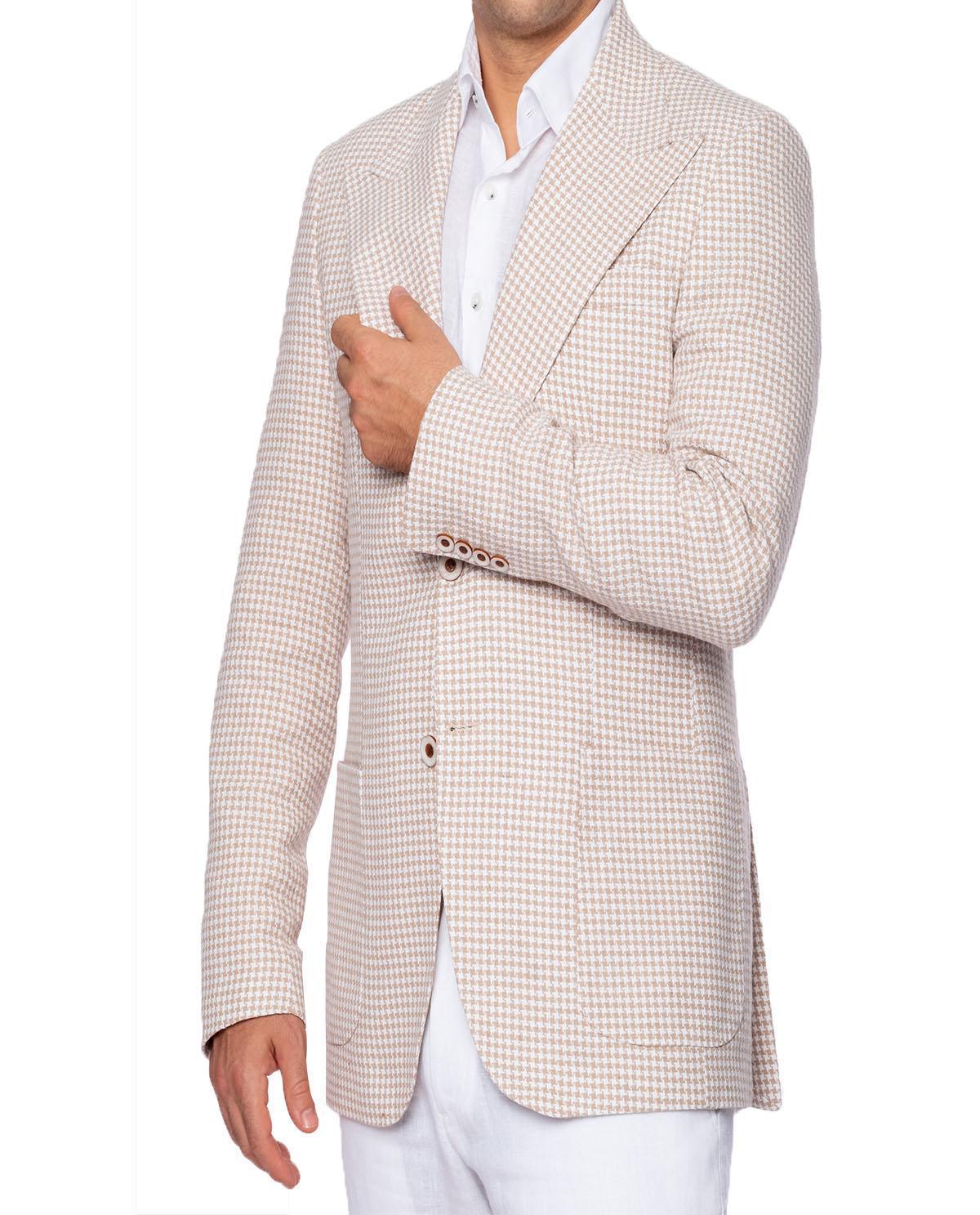 Veste pied de poule beige en lin