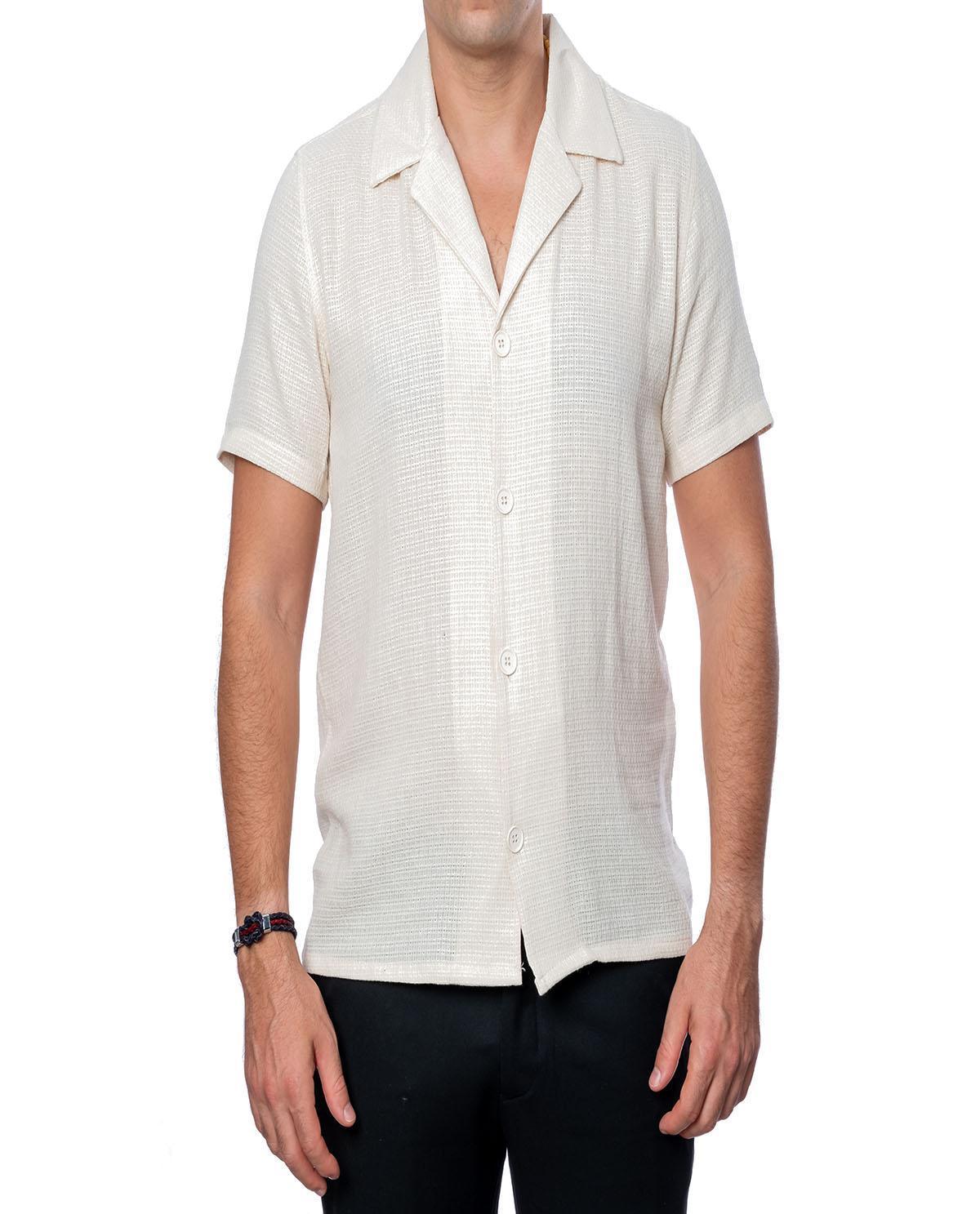 Chemise blanc cassé avec revers en lin