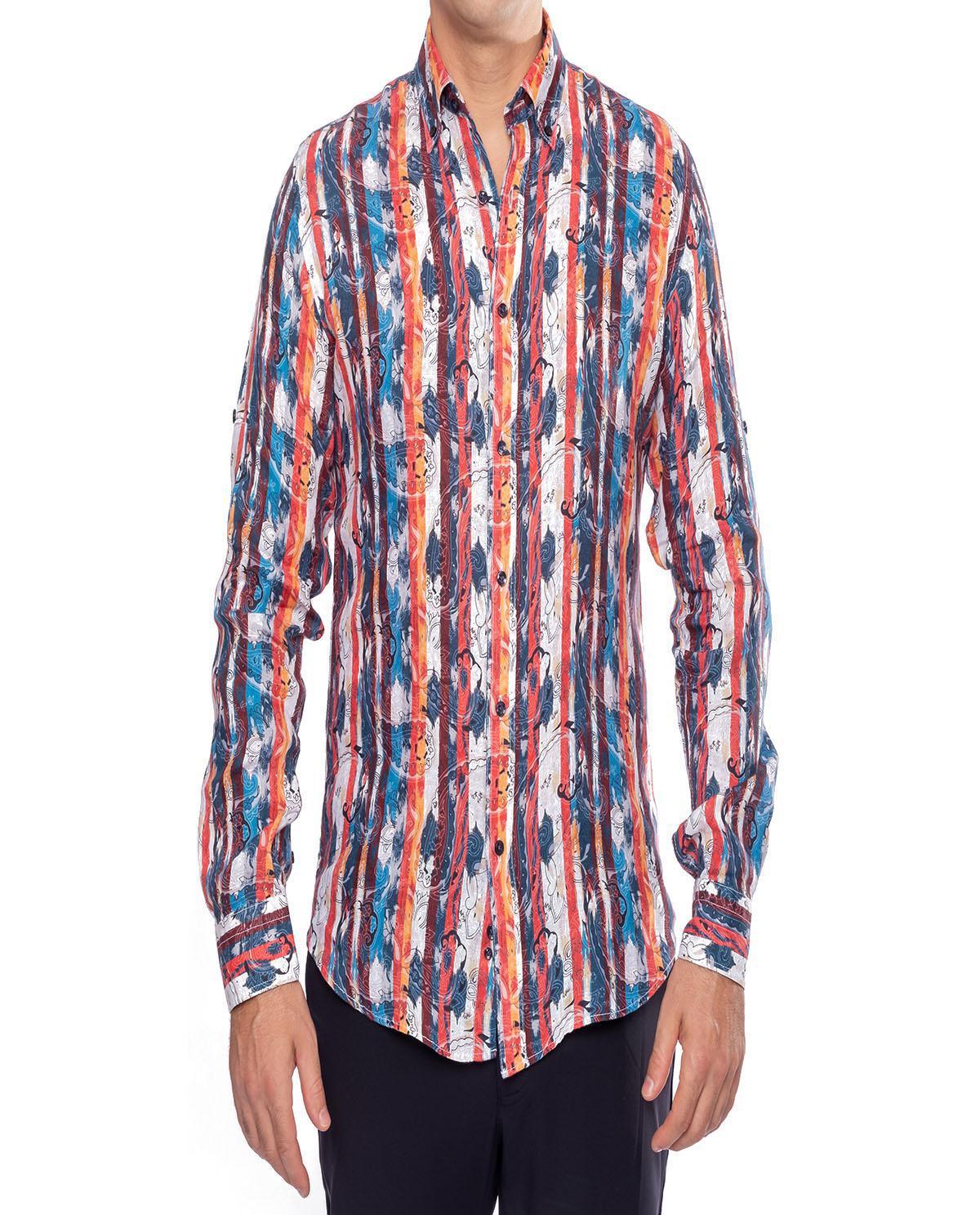 Chemise imprimée à rayures orange en lin