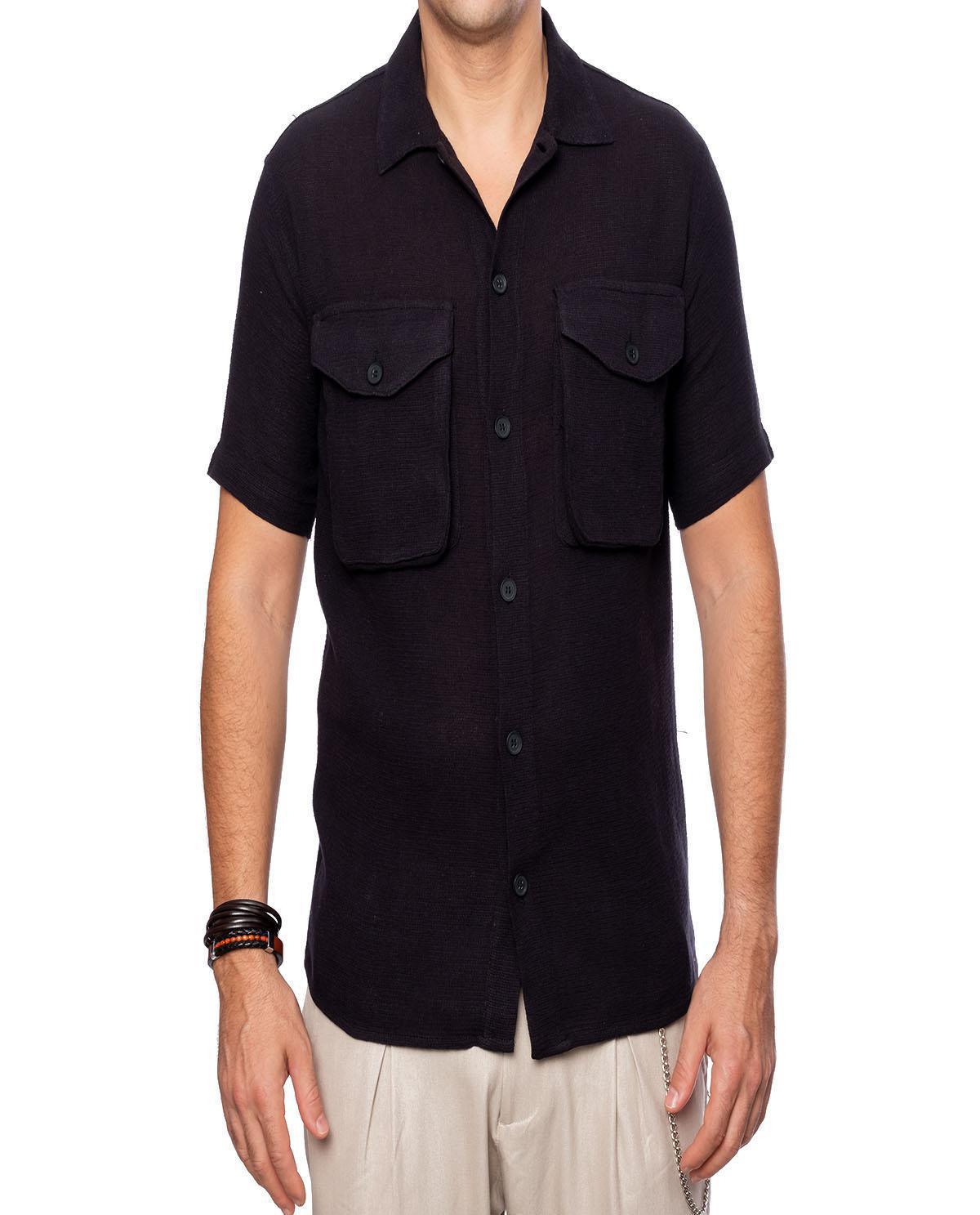 Chemise noire avec 2 poches en lin