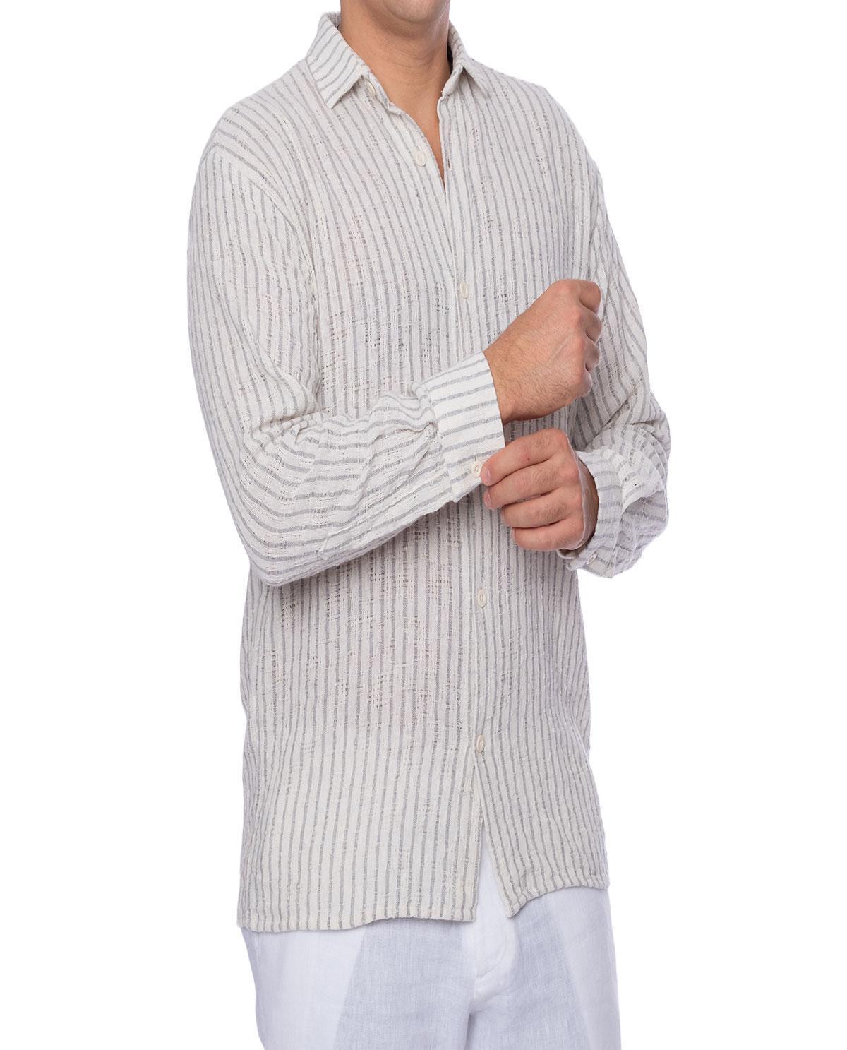 Chemise grise à rayures en lin