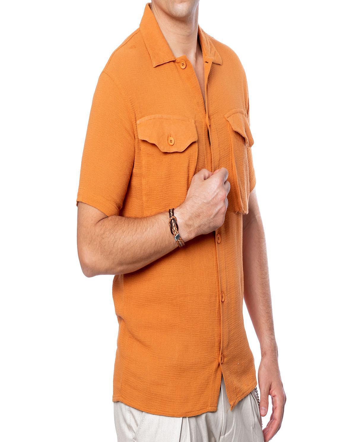 Chemise orange avec 2 poches en lin
