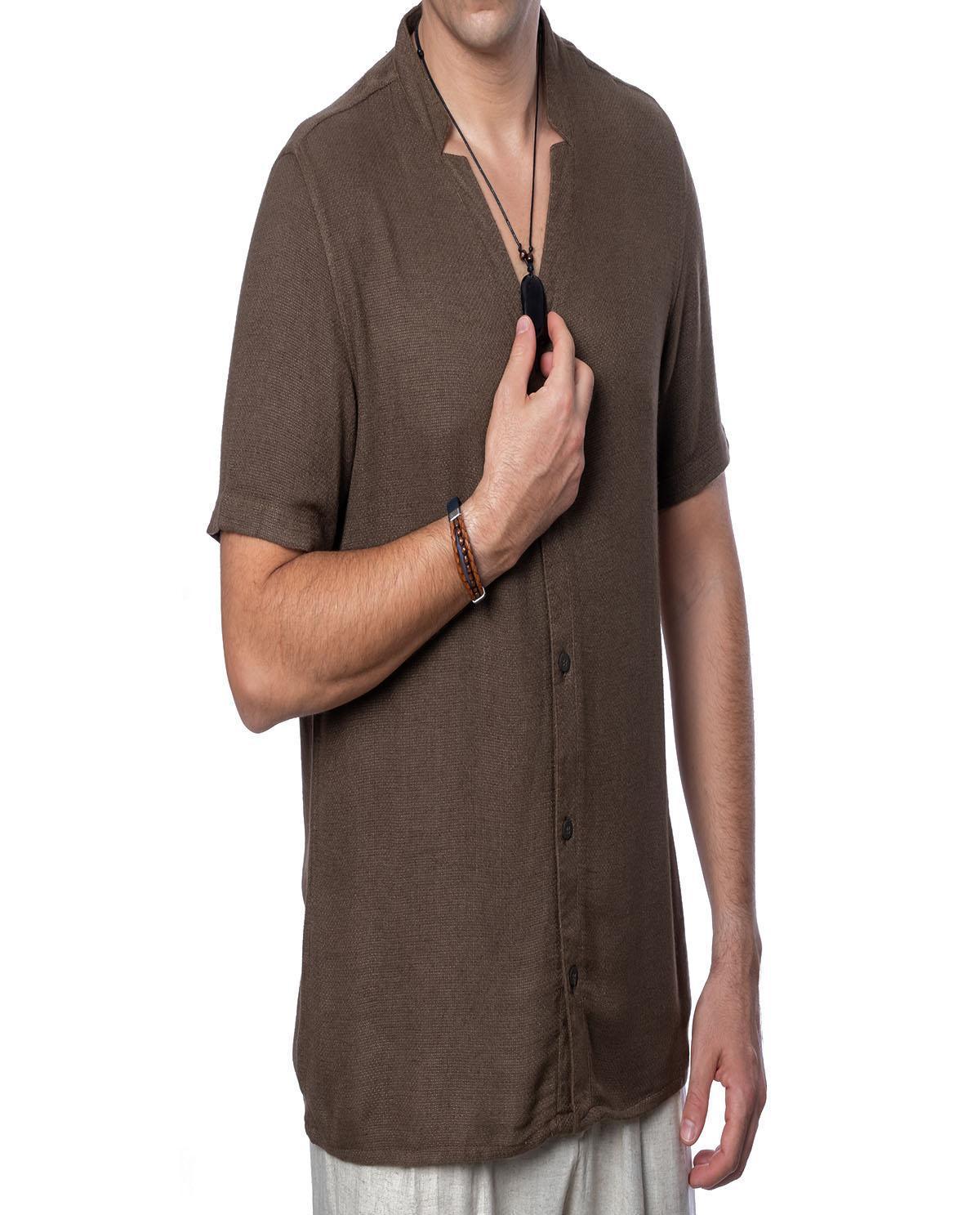 Chemise cardigan marron demi-manches en coton
