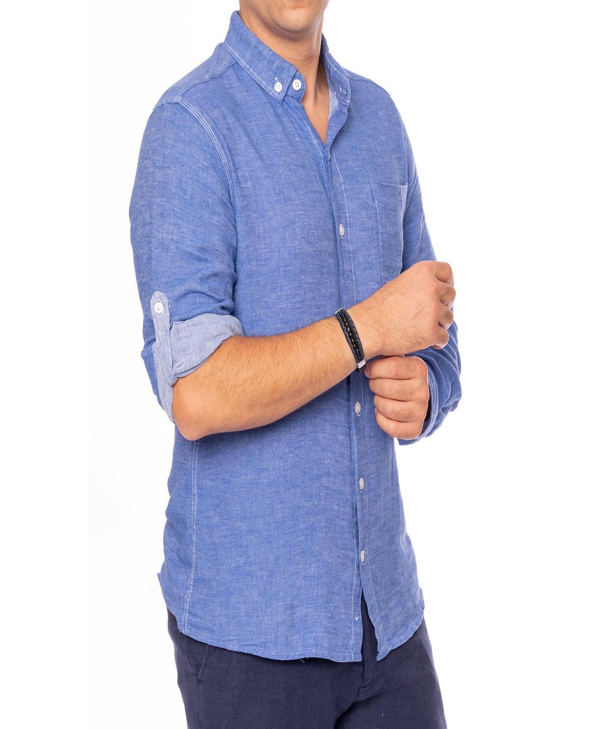 Chemise bleu clair avec poche en coton