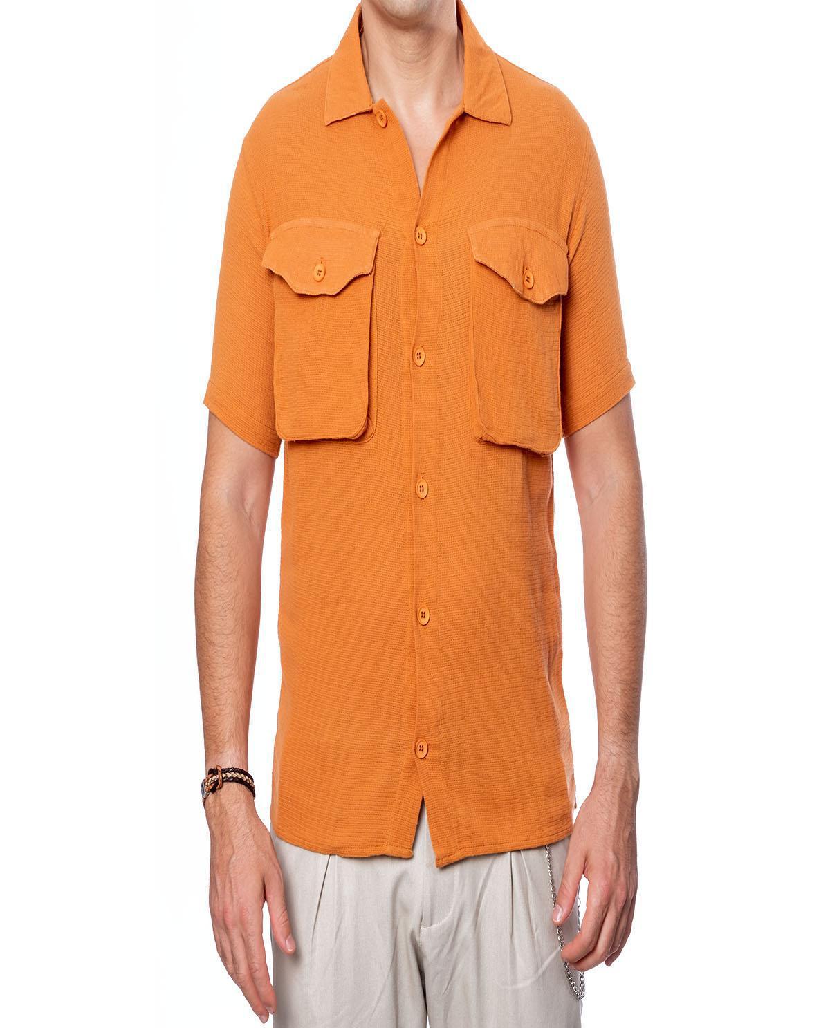 Chemise orange avec 2 poches en lin