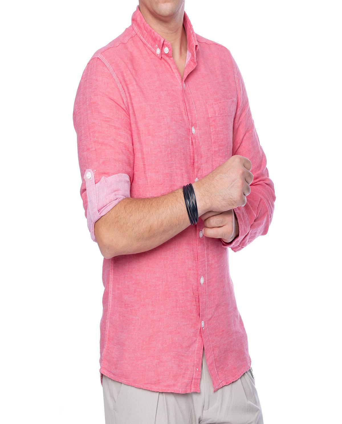 Chemise rose corail avec poche en coton