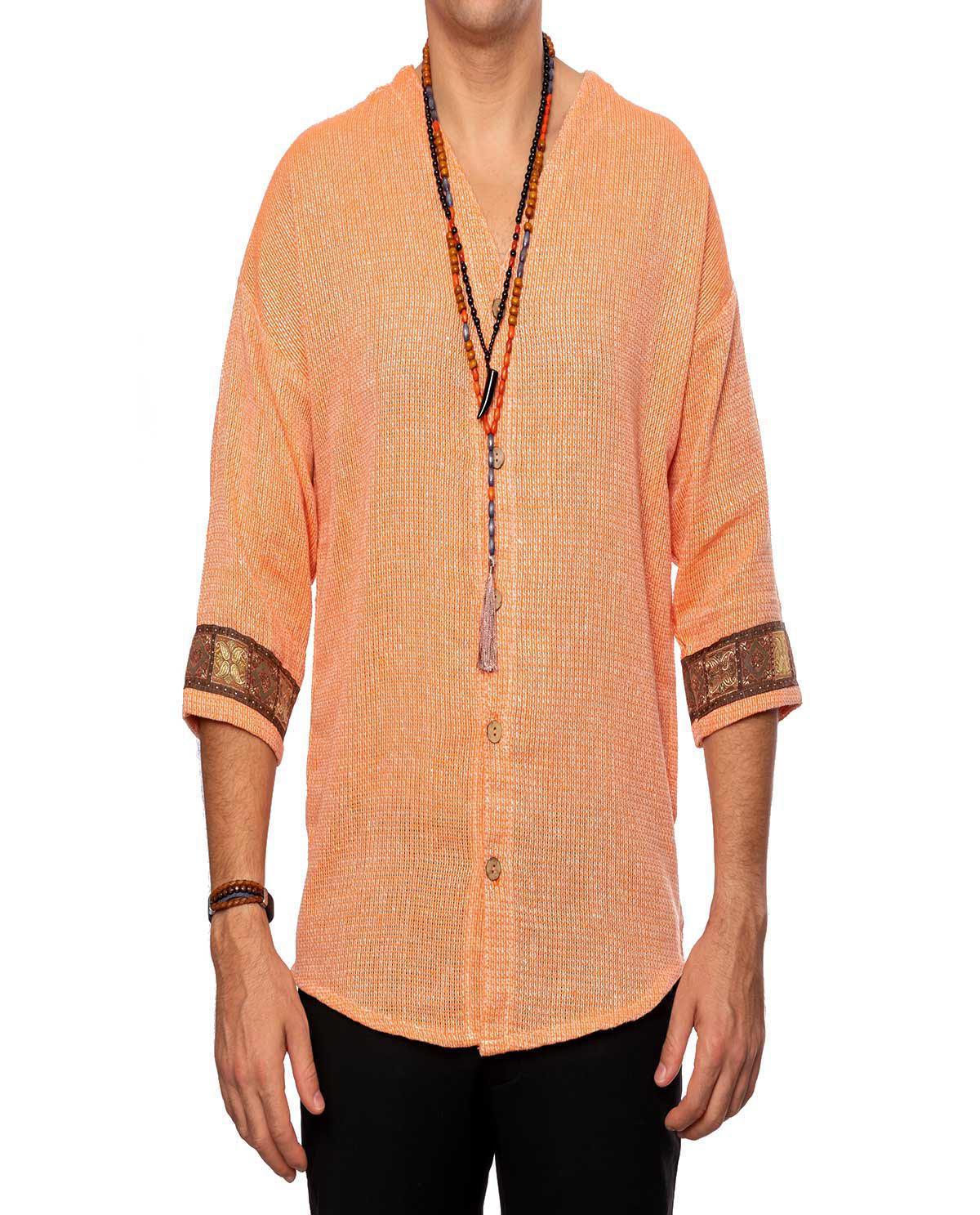 Chemise manches courtes orange en lin