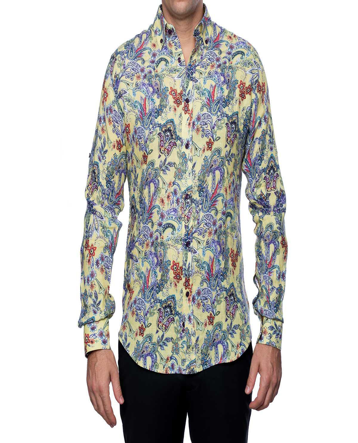 Chemise imprimée jaune en lin