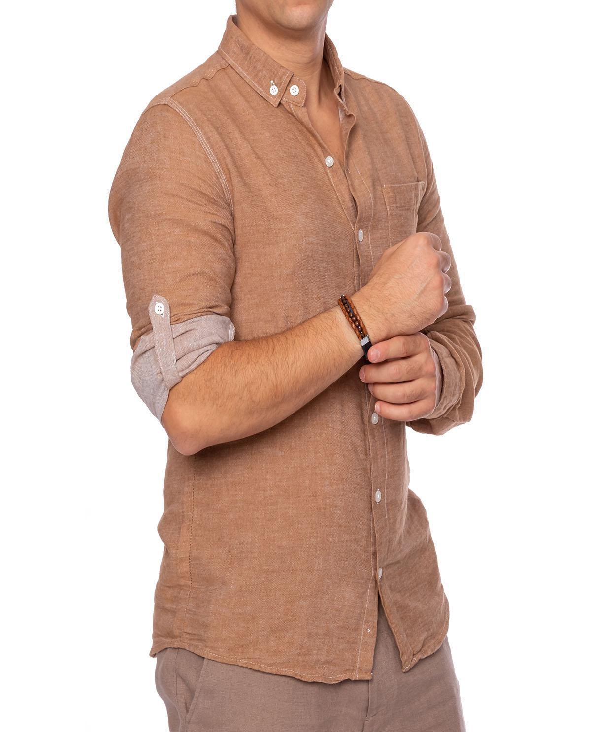 Chemise beige foncé avec poche en coton