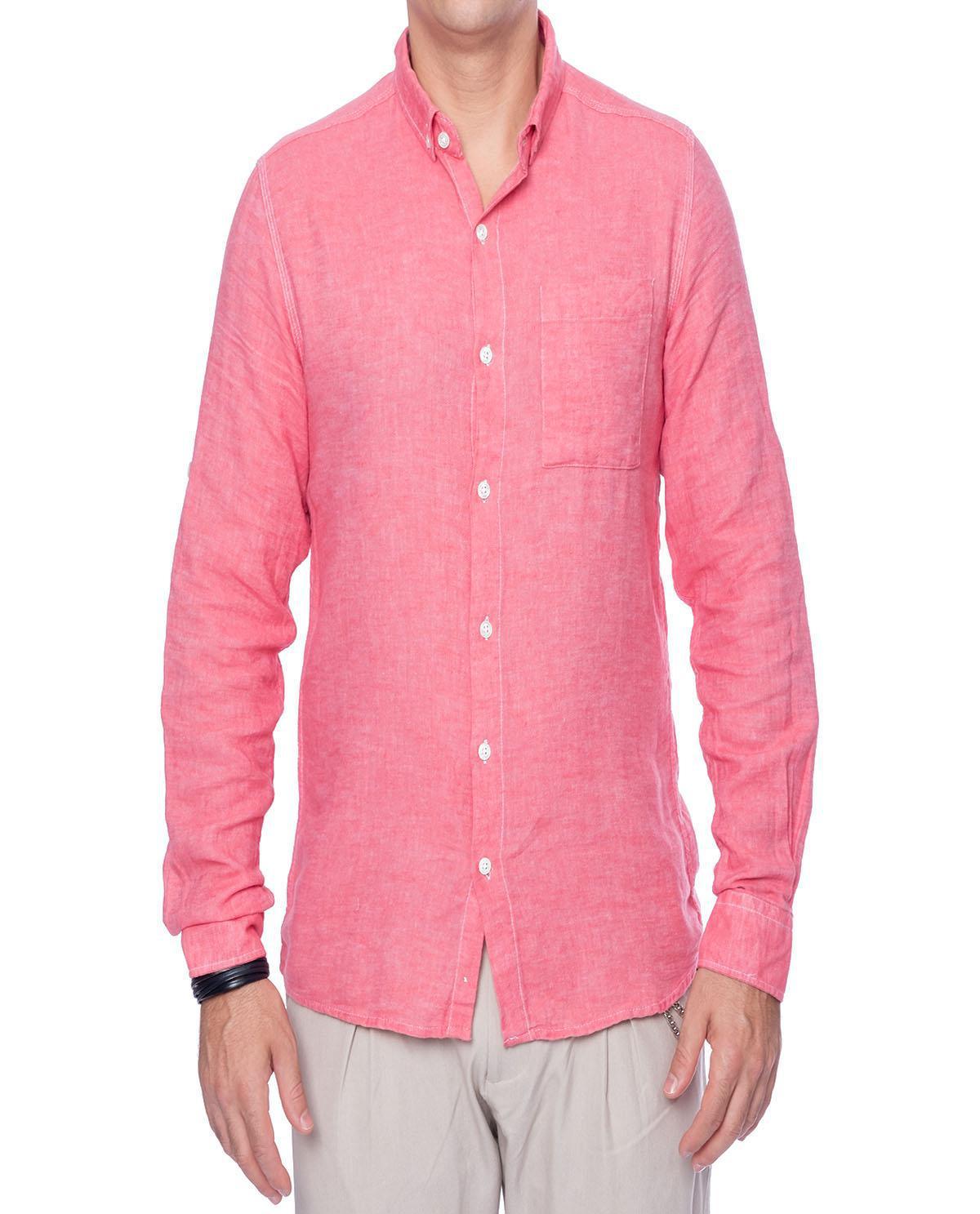 Chemise rose corail avec poche en coton