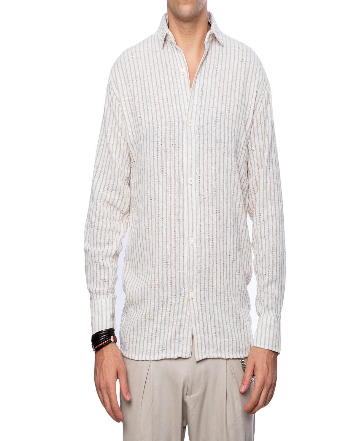 Chemise beige à rayures en lin