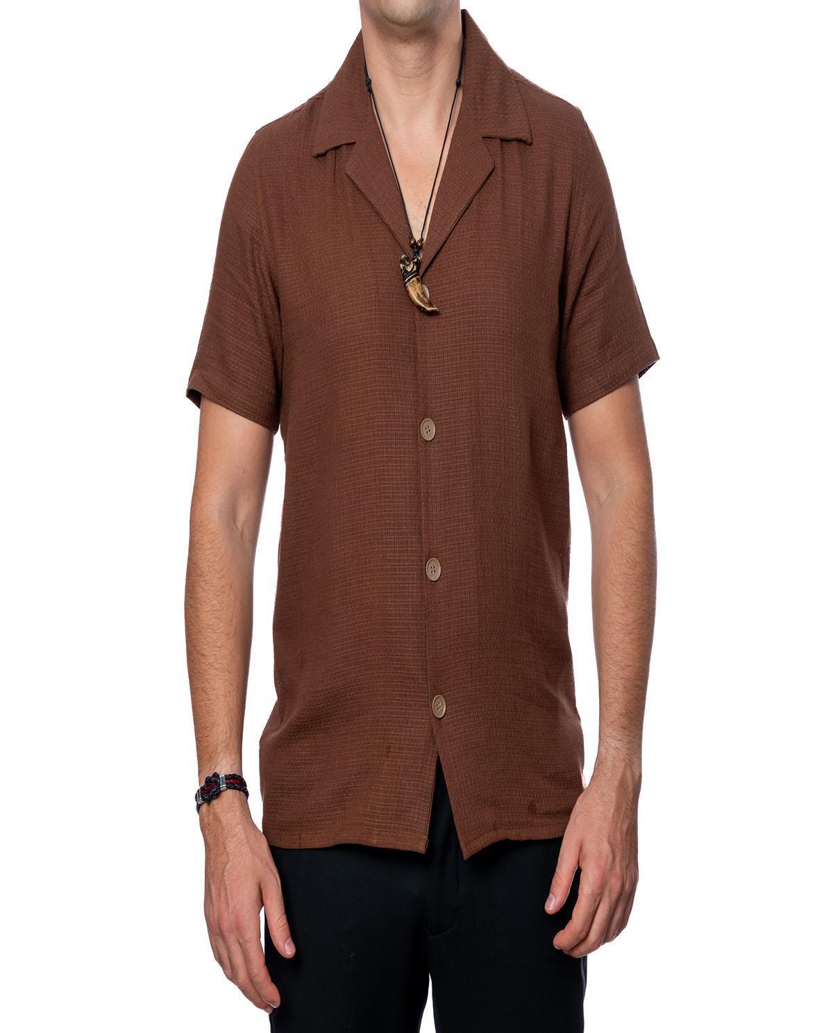 Chemise marron avec revers en lin