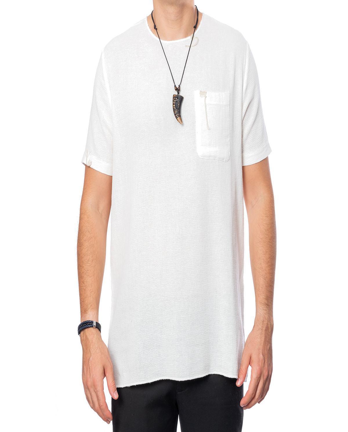 T-shirt manches courtes blanc avec poche en lin