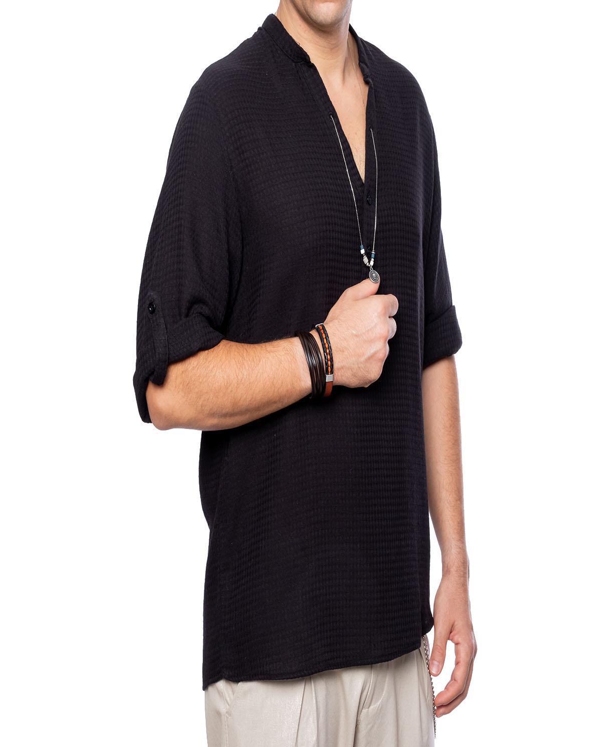 T-shirt manches longues noir avec accessoire en coton