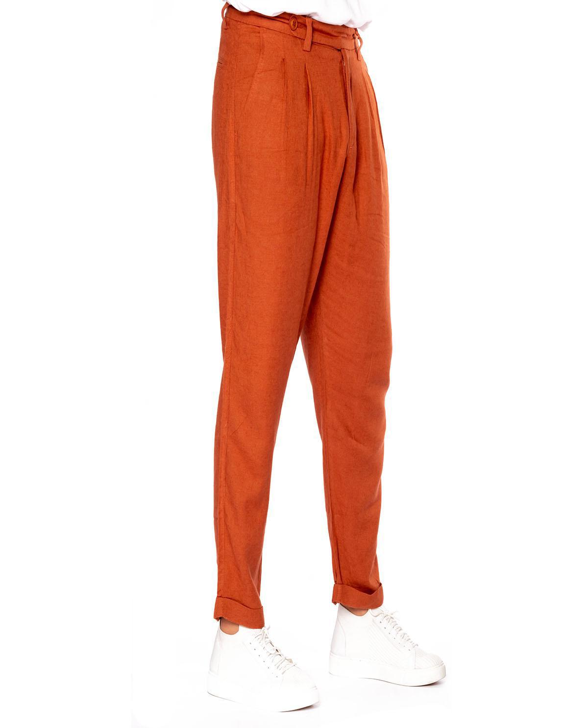 Pantalon orange  à doubles pinces en lin