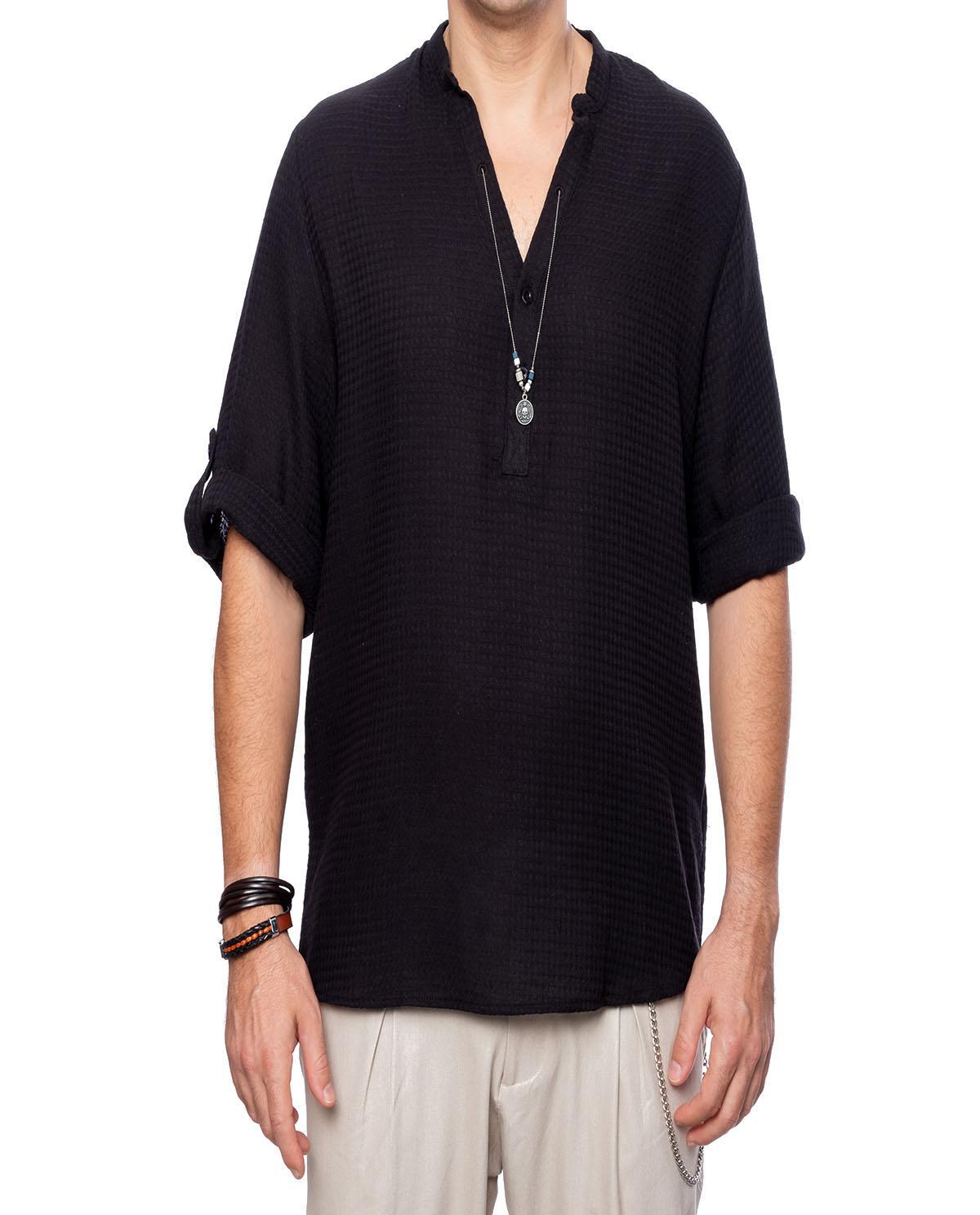T-shirt manches longues noir avec accessoire en coton