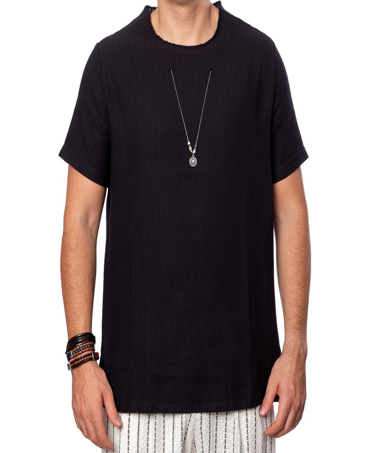 T-shirt manches courtes noir avec accessoire en coton