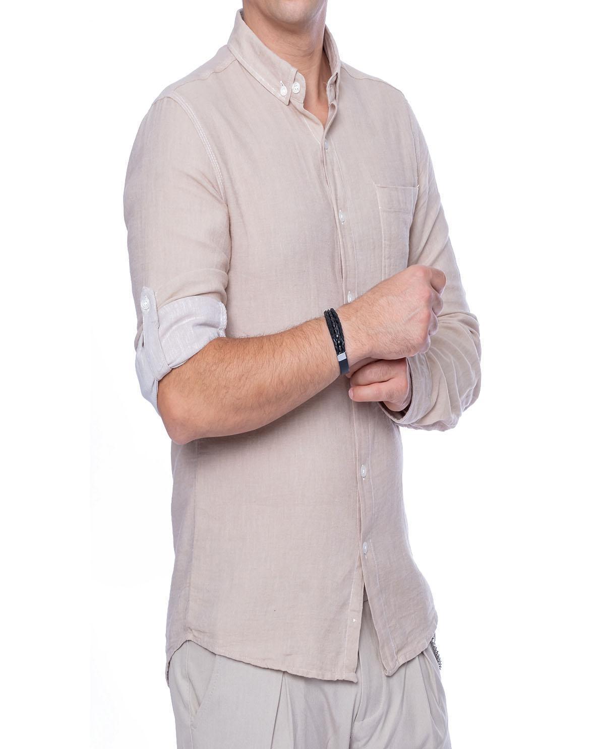 Chemise beige avec poche en coton
