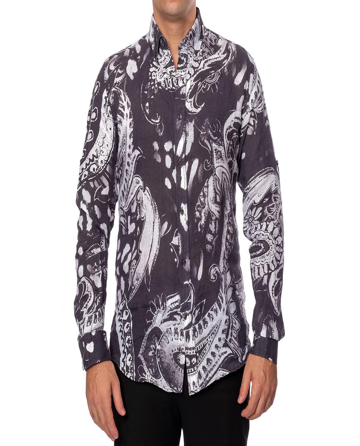 Chemise imprimée noire en lin