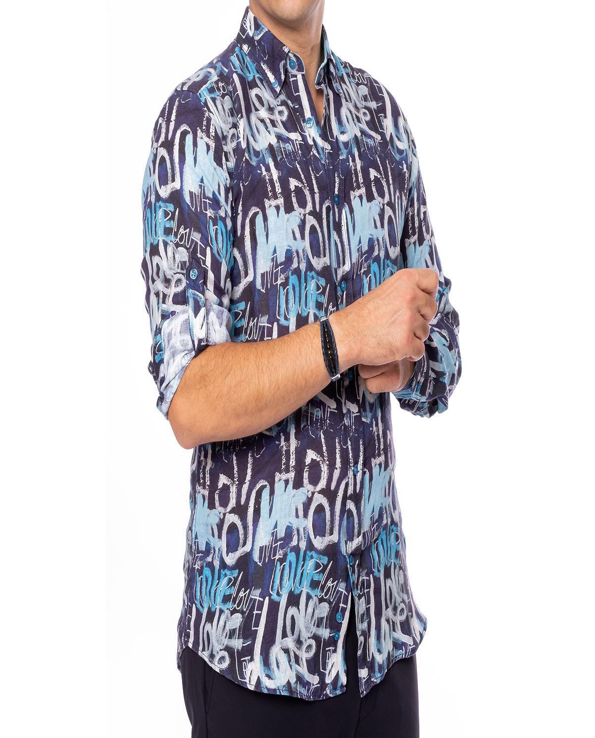 Chemise imprimée mauve en lin