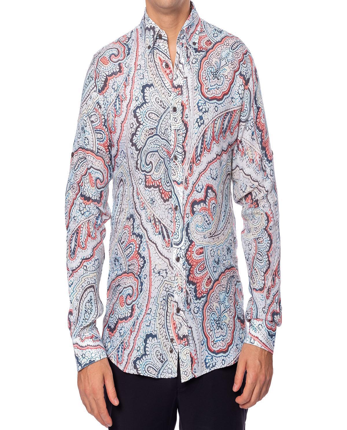 Chemise imprimée à motifs rose corail en lin