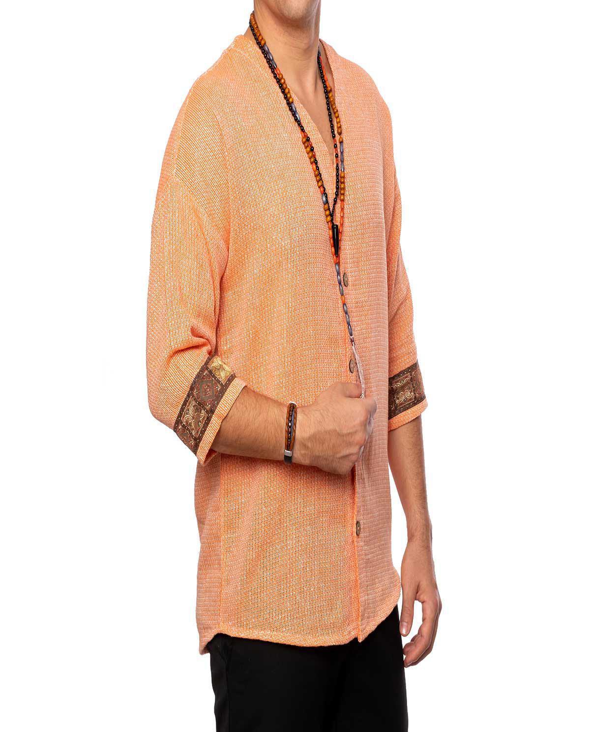 Chemise manches courtes orange en lin