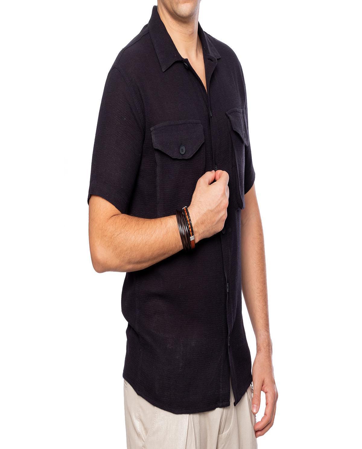Chemise noire avec 2 poches en lin