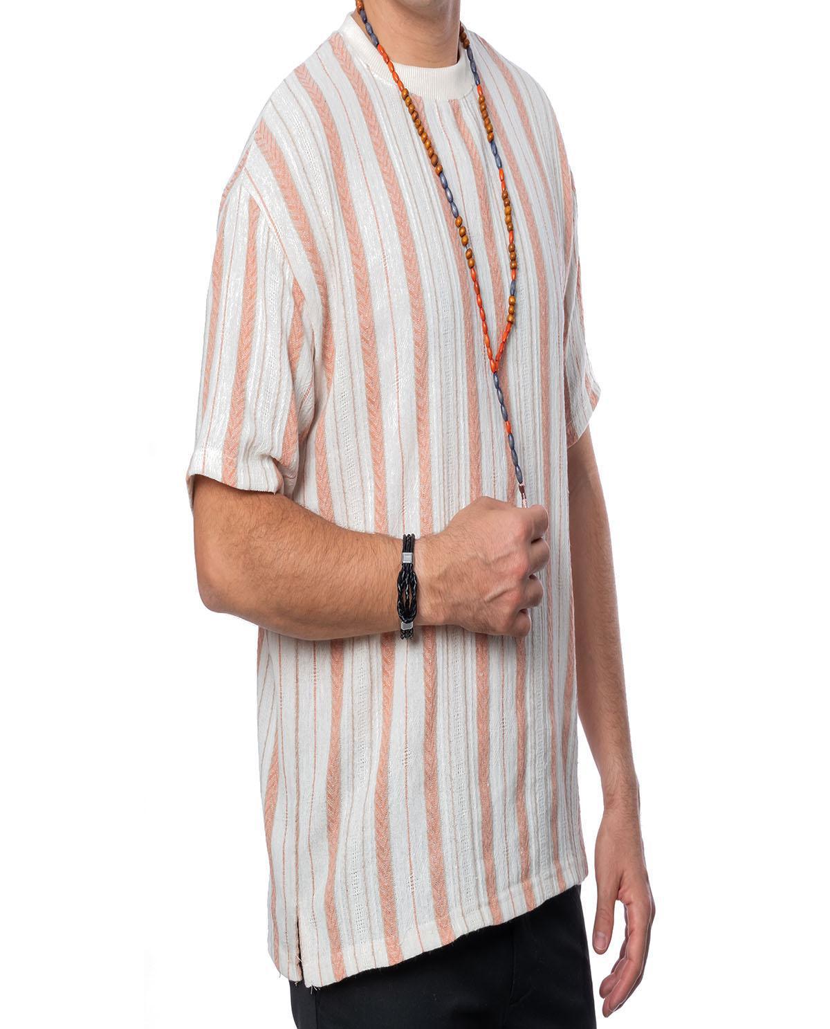T-shirt à rayures rose corail en lin